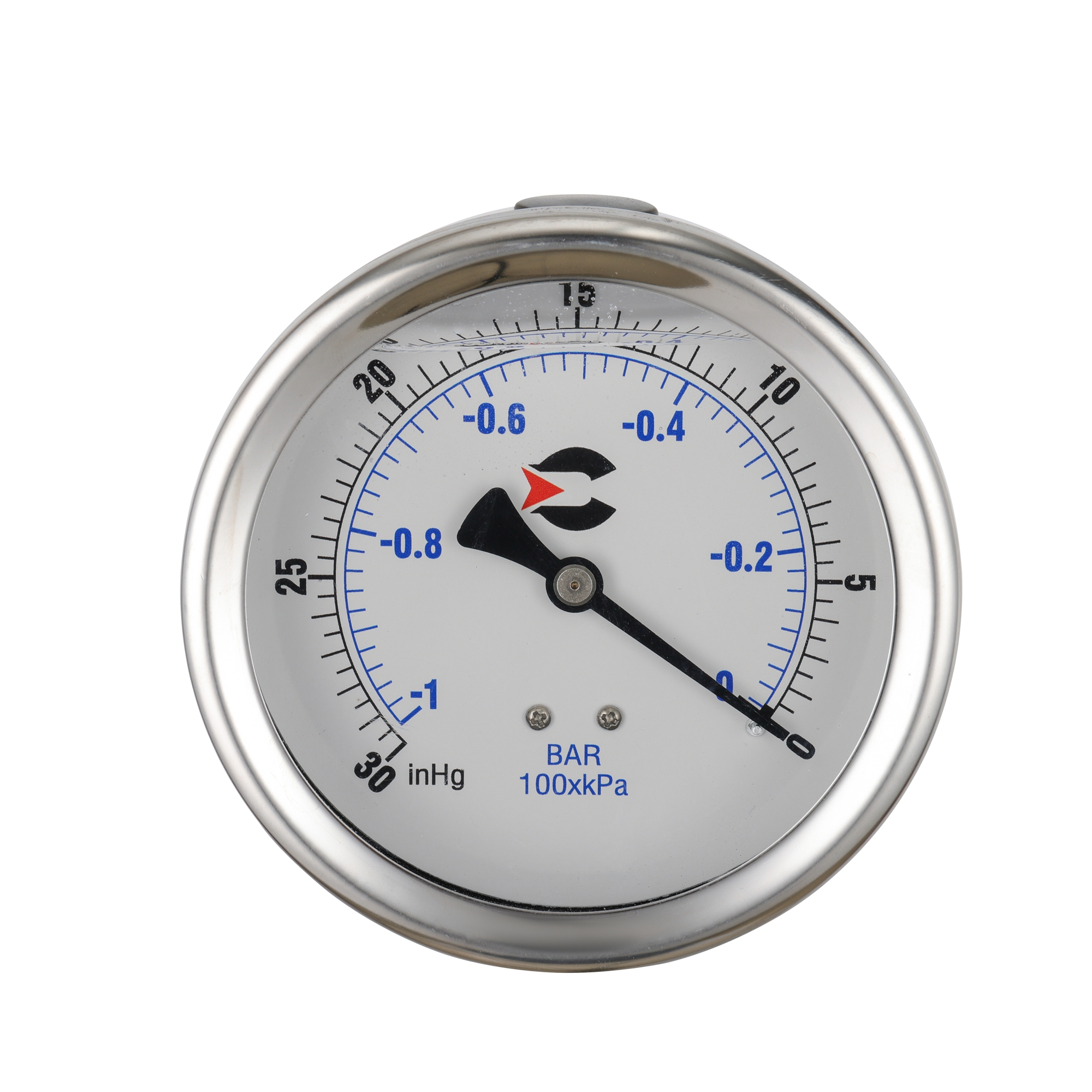 Y100 liquid filled shock resistant axial pressure gauge