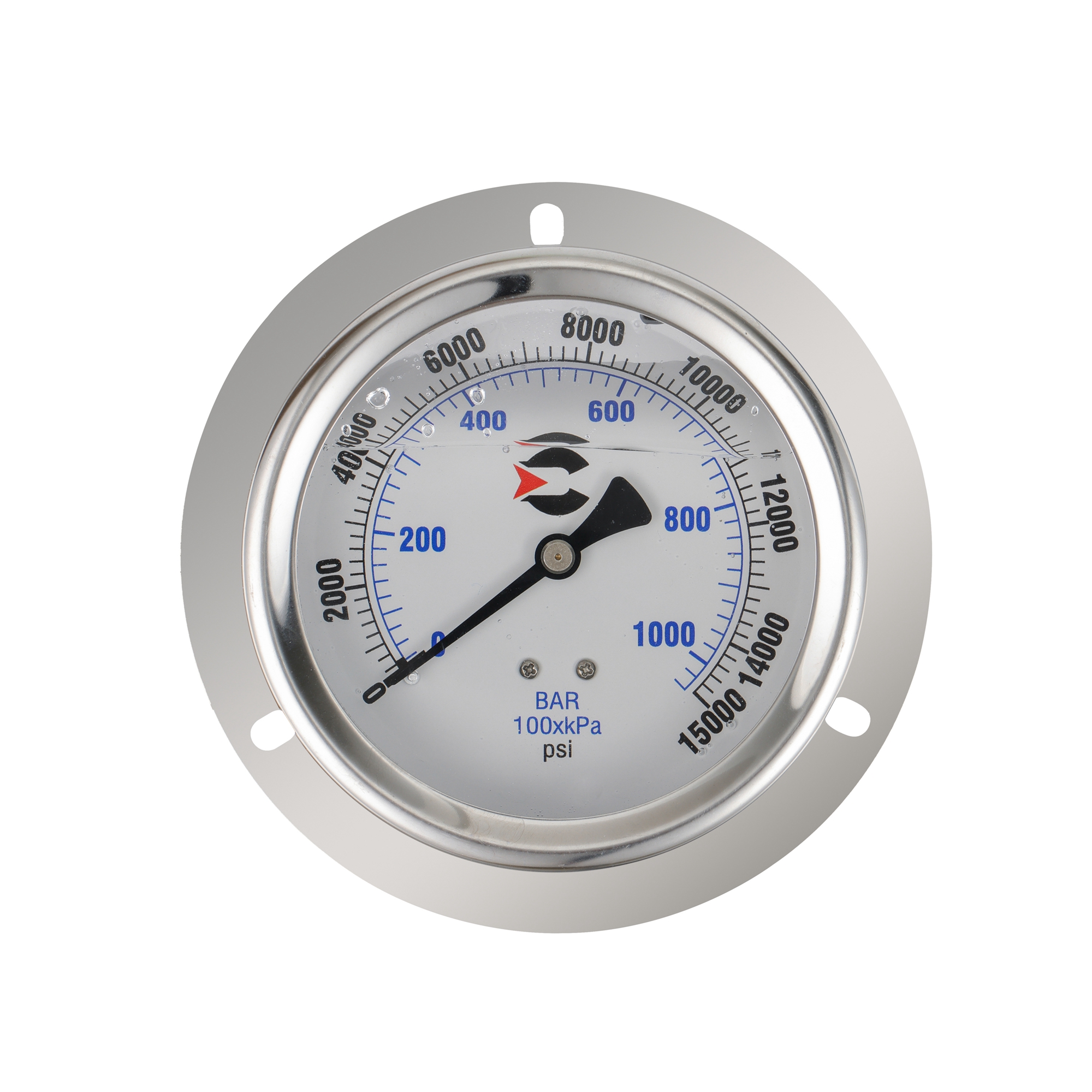 Y100 liquid filled shock resistant axial pressure gauge with flange