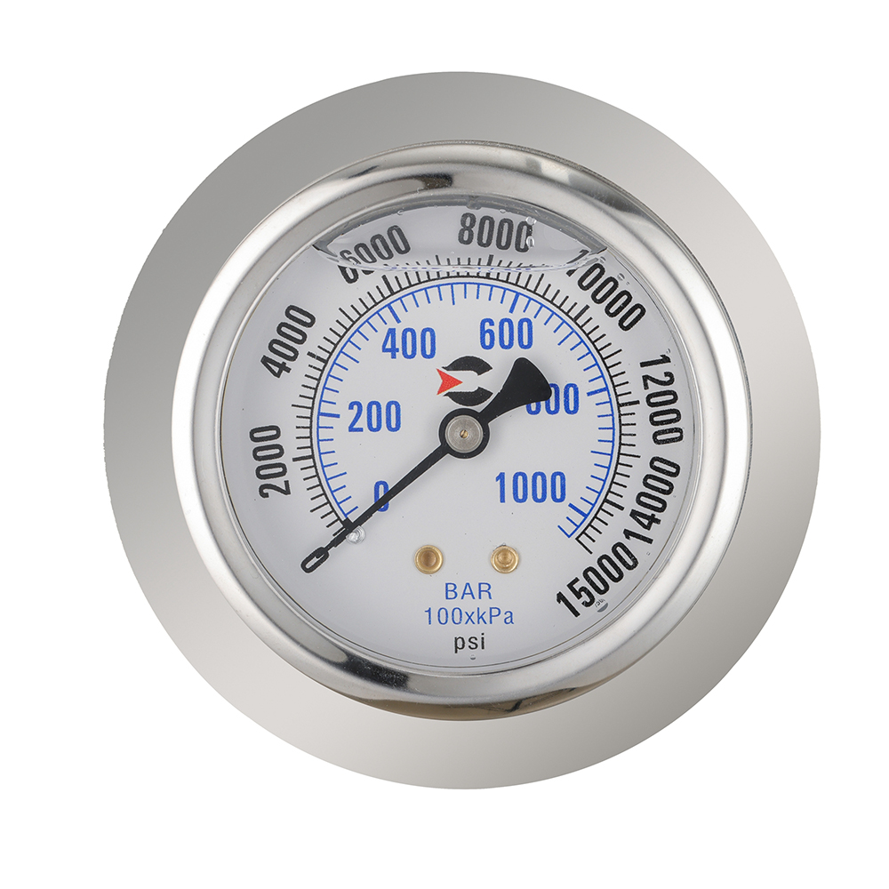 Y63 liquid filled shock resistant axial pressure gauge with flange