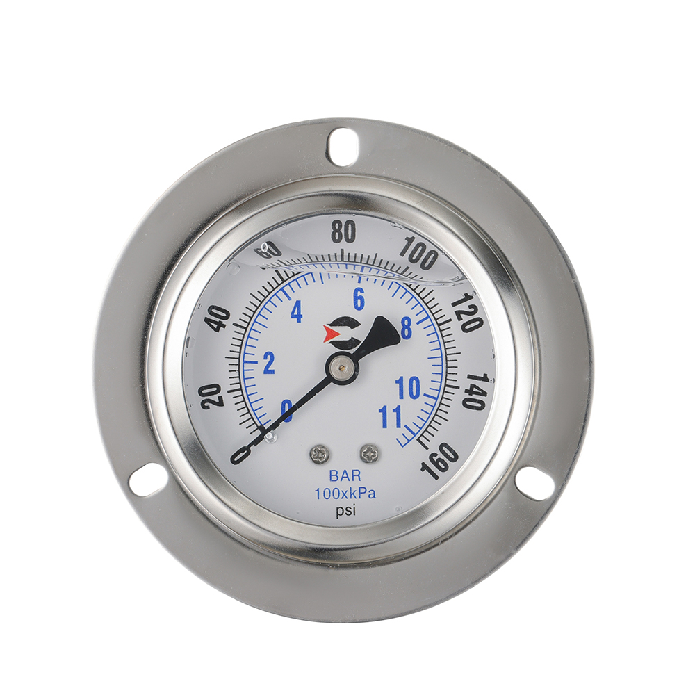 Y63 liquid filled shock resistant axial pressure gauge with flange
