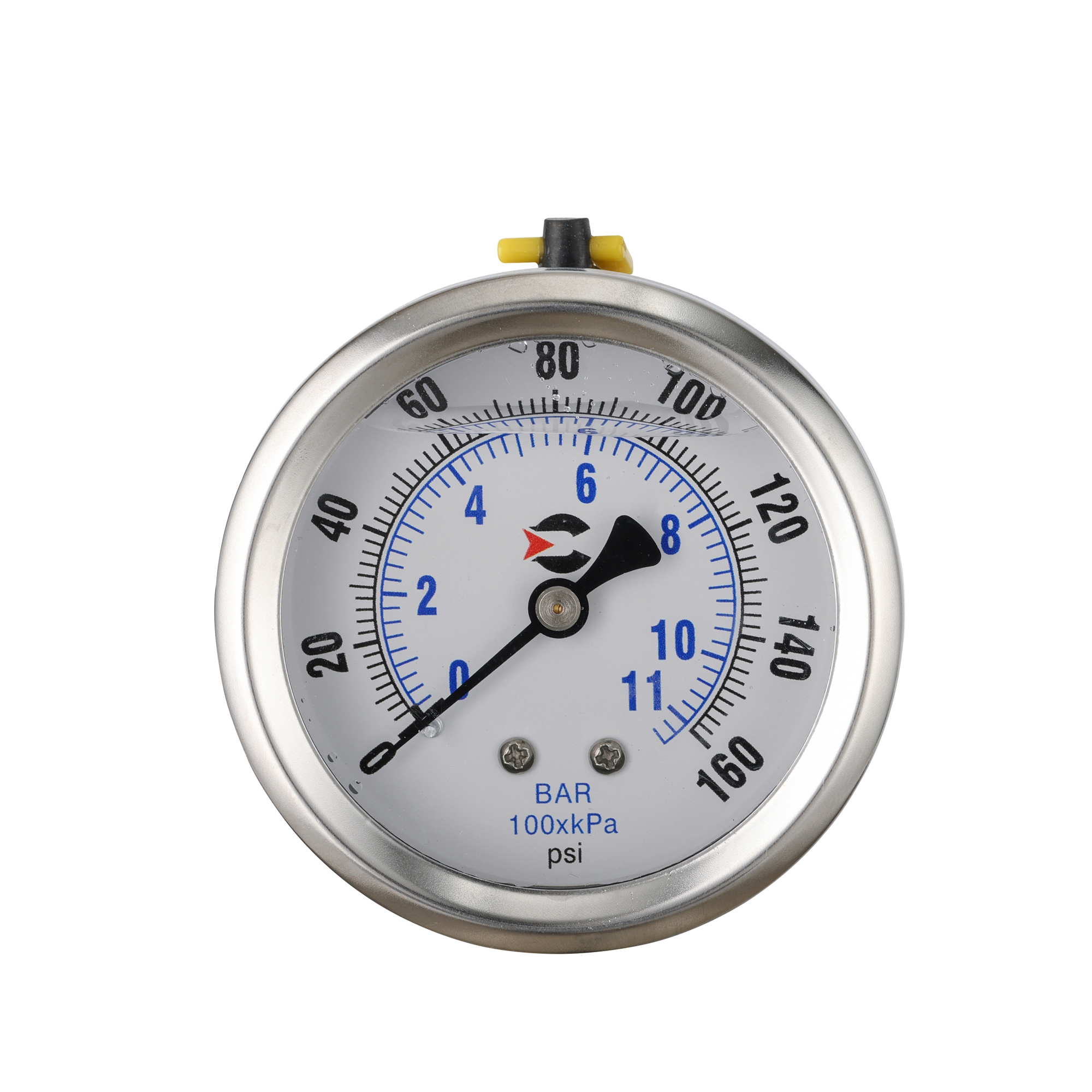 Y63 liquid filled shock resistant axial pressure gauge