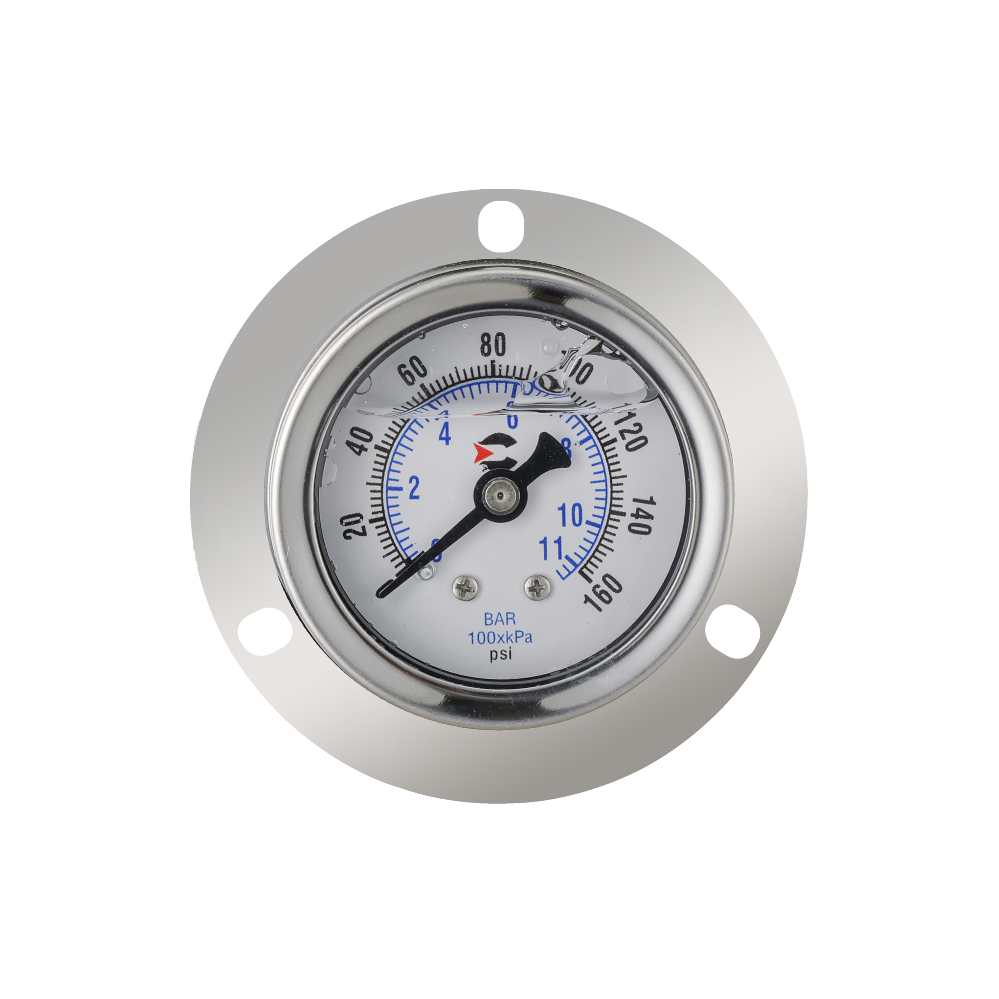 Y40 liquid filled shock resistant axial pressure gauge with flange