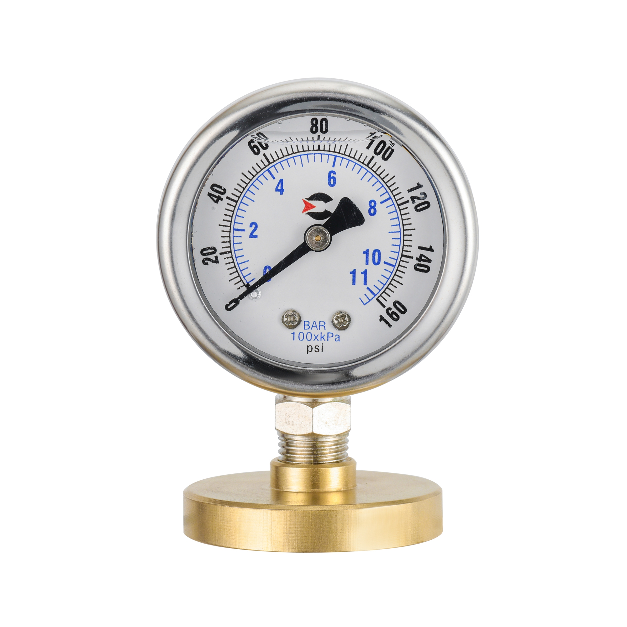 Y50 liquid filled shock resistant low-pressure two body electroplating pressure gauge